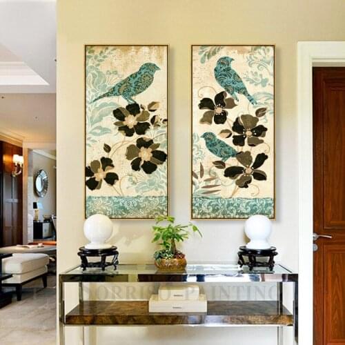 American Style Flower Bird Canvas Painting Dining Wall Art Posters And Prints Hallway Pictures For Living Room Home Study Decor