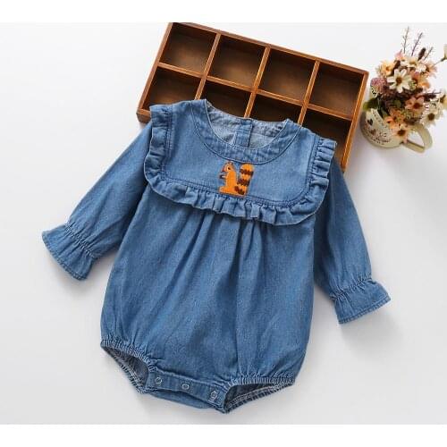 Newborn Baby Jumpsuit Denim Spring 2021 Infant Toddler Romper Ruffles Cotton Baby Boys Girls Clothes Animal Long Sleeve 0-2Y