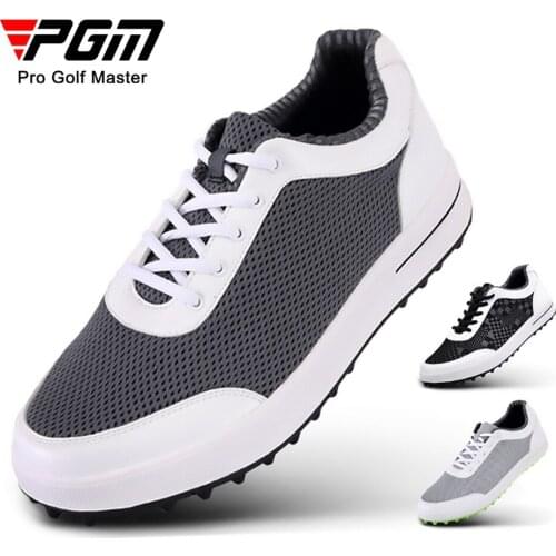 PGM Summer Golf Shoes Men Breathable Air Mesh Ultra Light Sports Shoes fixed shoes nail anti-skid Golf Sneakers With shoes bags