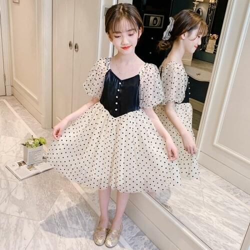 Summer Girl Dress Puff Sleeve Kids Dresses for Girls Childrens Clothing Polka Dot Mesh Princess Dress 3 4 6 8 10 12 Years