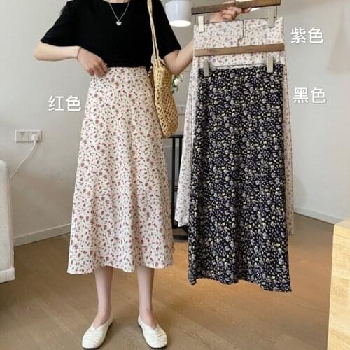 Summer 2021 new net red small floral long skirt all-match high-waisted thin half-length A-line skirt