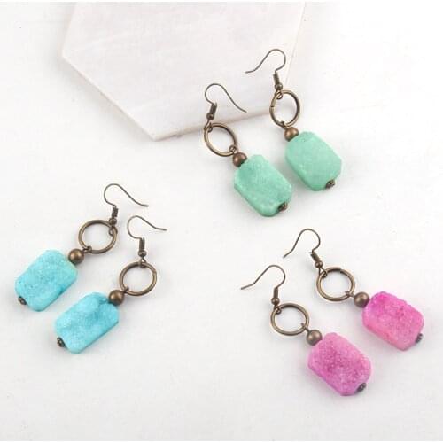 RH Fashion Boho Jewelry Accessory Blue/green/pink Natural Druzy Pendant Earrings Jewellery Wedding Party Gifts Women Earrings