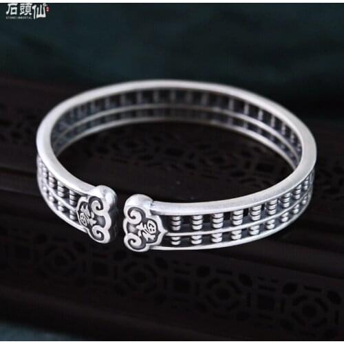 999 silver men and women creative antique hollow wishful abacus opening personality transfer silver bracelet