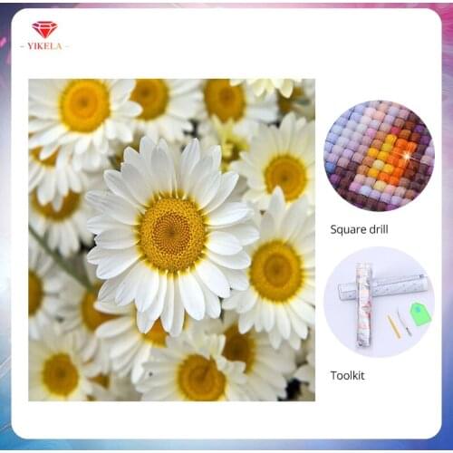 YIKELA 5D Rhinestone Mosaic Daisy Flower Diamond Painting Wall Painting Full Drill Square Cross Stitch Diamond Embroidery Kit