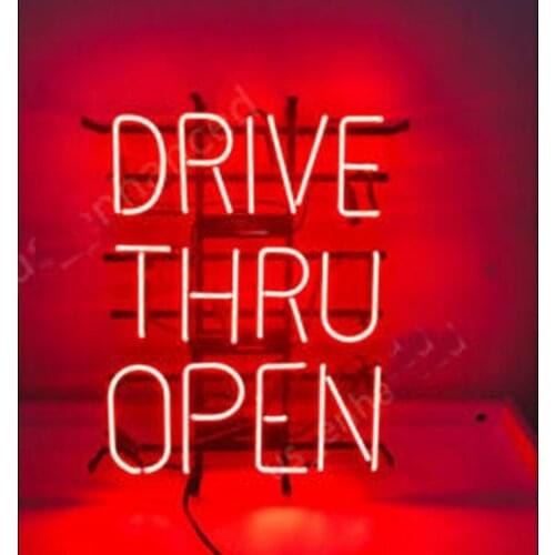 Neon Sign New Drive Thru Open Bar Neon light Beer Neon Wall Sign Window Advertise Lamp Decorate Home Handmade Real glass TUBE