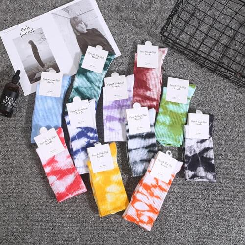 Spring Summer New Tie-dye Socks Hip-hop Pure Color All Cotton Man and Woman Socks