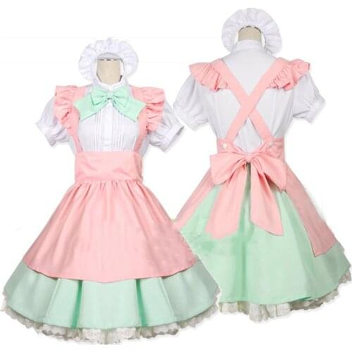 2015 New Cute Kawaii Maid Cosplay Costume Housewife Womens Lolita Dress Vintage Ball Gown for Halloween Party