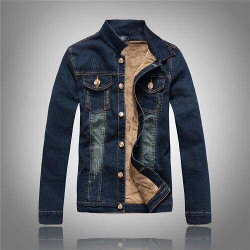 Coats Men Denim Fleece Thick Full Sleeve Turn-down Collar Single Breasted Bleached Frayed Cowboy Male Clothing