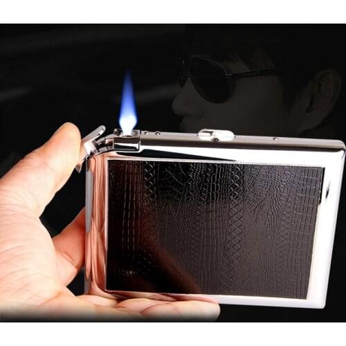 Butane Windproof Lighter Portable Minimalist Style Metal Alloy Cigarette Case Straight Into The Blue Female Smoking Set 20 Small