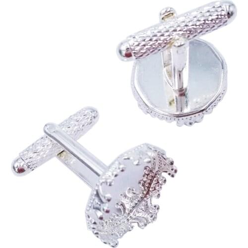 Silver Plated Round Bezel Setting Cufflinks Blanks Cuff Links Match 15mm Cabochon