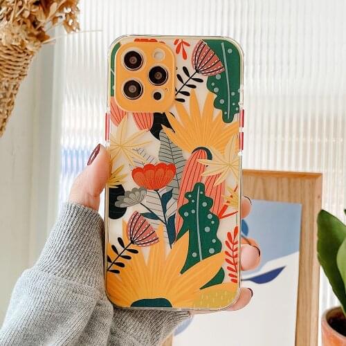 Watercolor Daisy Floral Clear Phone Case For iPhone 11 12 Pro Max XR XS Max 7 8 Plus Soft TPU Camera Protection Shockproof Cover