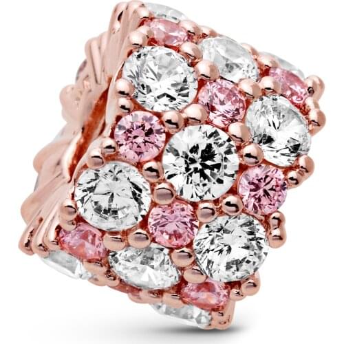 Trendy 925 Sterling Silver Pink & Clear Sparkle Charm Beads fit Original Pandora Bracelet Necklace Bangle DIY Jewelry Making