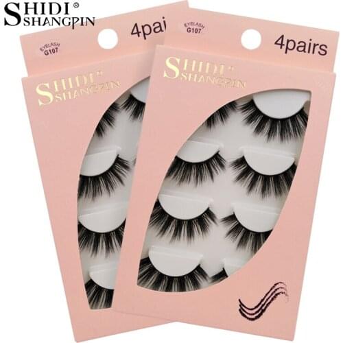 SHIDISHANGPIN 4 Pairs 3d Mink Lashes Cilios Eyelashes Natural Beauty Thick Long Strip 3d 1 Box Fake Lashes Mink Eyelashes G107