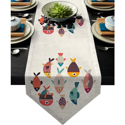 Table Runners Cartoon Fish Combination Modern Table Bed Runner Cloth Rectangle Dining Decoration for Wedding Party Home Office