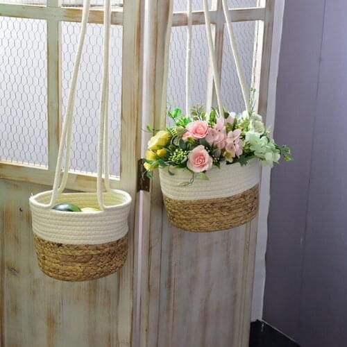 Straw Hanging Basket Flowerpot Decoration Hanging Basket Cucurbita Vulgaris White Cotton Rope 20cm Hanging Basket
