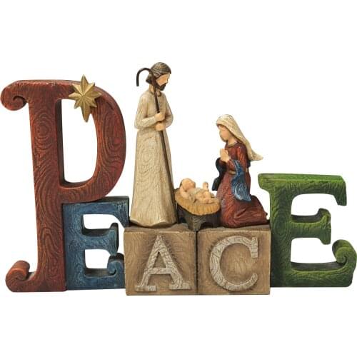 Nativity Scene Statue Baby Jesus Christmas Crib Figurines Miniatures Ornament Peace Letter Resin Crafts Church Gift Home Decora