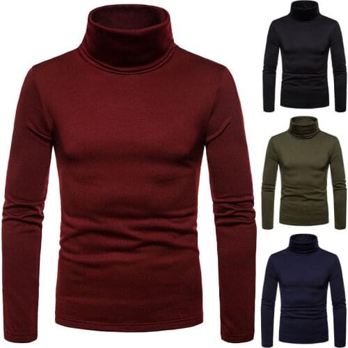 Winter Warm Mens Sweater 2019 Spring Man Turtleneck Solid Color Casual Sweater Mens Slim Fit Brand Knitted Pullovers