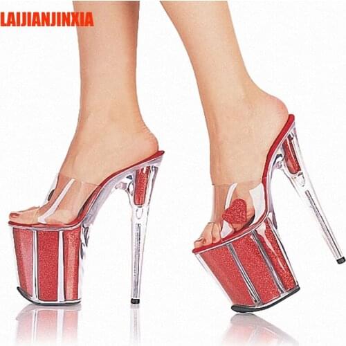 LAIJIANJINXIA Fashion 20cm High-Heeled Shoes Crystal Shoes 8 Inch Platform Core Sexy Stripper Shoes Open Toe RED Princess Shoes