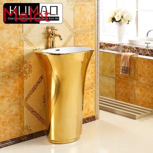 European-Style Pedestal Basin Integrated Washbasin Hotel Column Washbasin Ceramic Gold Column Basin Floor-Type Inter-Platform