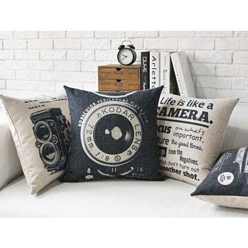 Vintage Camera Printed Linen Cotton Cushion Cover Retro Buildings Decorative Sofa Throw Pillow Car Chair Home Decor Pillow Case