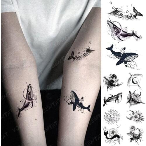 Waterproof Temporary Tattoo Sticker Whale Ocean Flash Tatoo Moon Mountain Cloud Hand Wrist Fake Tatto For Body Art Women Men