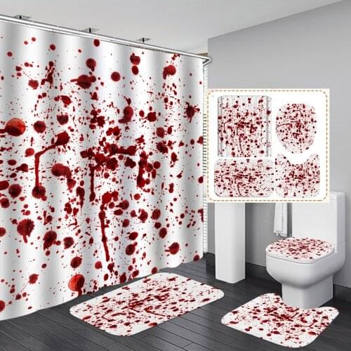 Funny Red Blood Shower Curtain Dot Fashion With Non Slip Rug Mat Waterproof Polyester Home Decor 180x180cm Bathroom Curtains