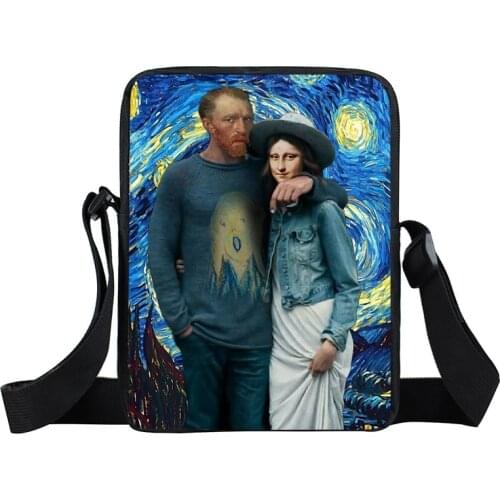Funny Van Gogh / Mona Lisa small shoulder bag women handbag mini messenger bag lady totes teenager girls crossbody bags