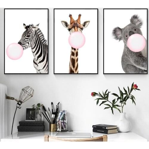ZeroC Kawaii Bubble Painting of Giraffe Canvas Art Print Poster, Zebra Wall Picture for Living Room Decoration Koala Home decor