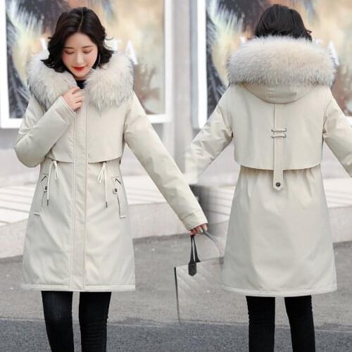 Beardon Autumn Winter Padded Jacket Womens Mid-length Long Big Fur Collar Parkas Jacket Womens Plus Down Cotton Coat