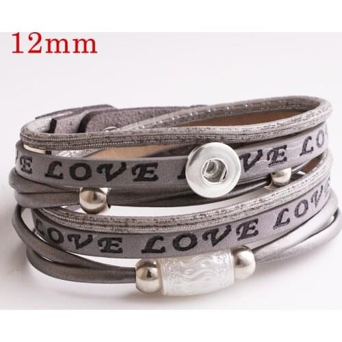 6 colors Hot sales Vintage fashion LOVE leather 12mm snap button bracelet DIY BR891