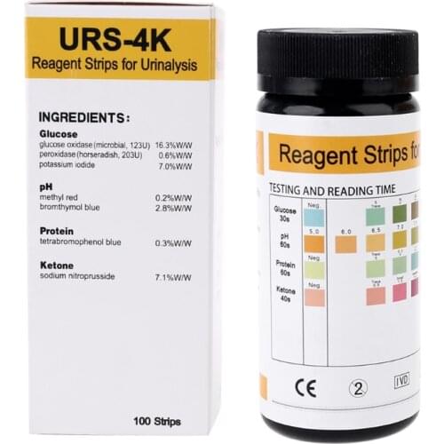 100 PCS pH Glucose Protein Ketone Urine Test Strip Paper Reagent Strip For Urinalysis With Anti-VC Interference URS-4K