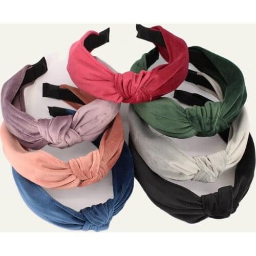 12pcs/lot New Boutique Headband Solid Color Soft Velvet Center Knot Wide Hairband Ladies and Girls Fashion Hair Ornaments