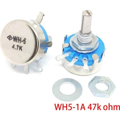 2pcs WH5-1A 47k ohm 3-Terminals Round Shaft Rotary Taper Carbon Potentiometer