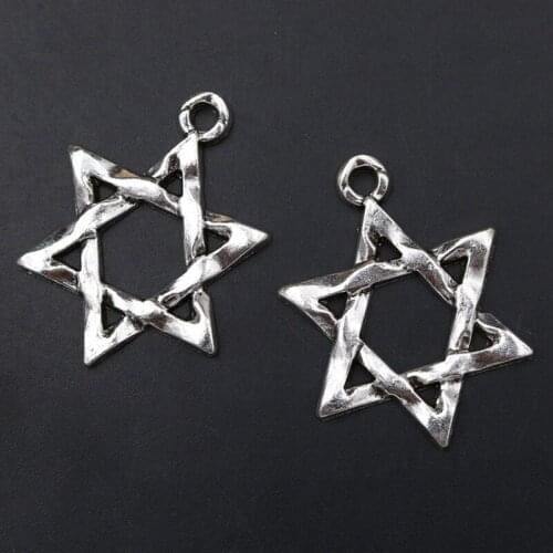 WKOUD 4pcs Silver Color Hollow Six-pointed Star Pendant Metal David Star Amulet Charm DIY Jewelry Handmade Accessories 45*33mm
