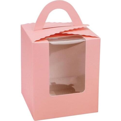 50% Hot Sale 10Pcs Clear Window Single Cupcake Boxes Muffins Pastries Containers with Handle