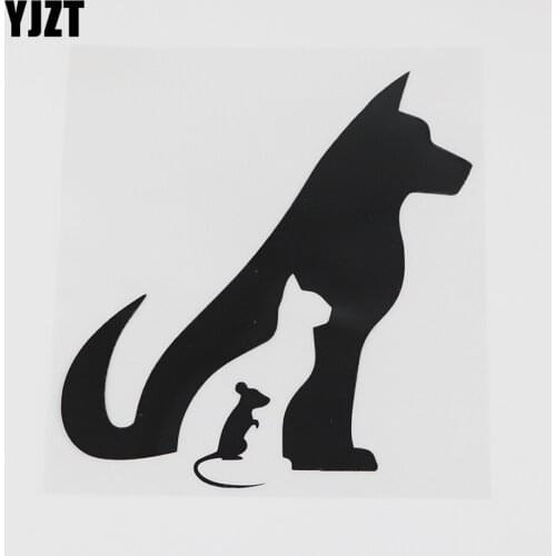 YJZT 12.4CMX12.9CM Pets Dog Cat Mouse Animals Decal Vinyl Car Sticker Black/Silver 8A-0620
