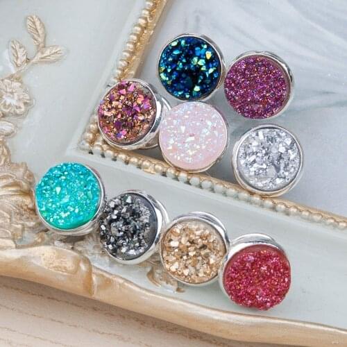 DoreenBeads Resin Drusy /Drusy Tie Tac Lapel Pin Brooches Round silver color Fuchsia AB Color 14mm( 4/8") Dia. handmade, 1 Piece