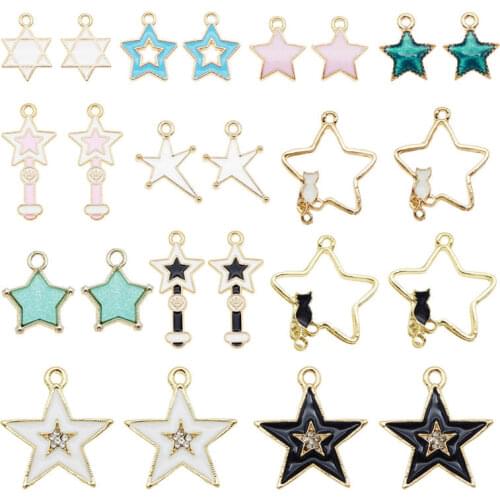 Julie Wang 12PCS Enamel Charms Mixed Star Magic Wand Zinc Alloy Gold Tone Pendant Bracelet Jewelry Making Accessory