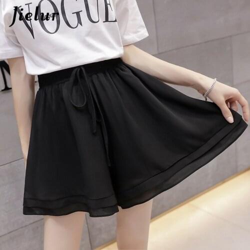Jielu Black Grey Chiffon Shorts Womens Summer 2021 High Waist Bow Loose Sport Shorts for Women Wide-leg Casual Skirt Short M-5XL