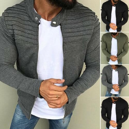 2018 New Style Fashion Solid Mens Winter Zipper Slim Collar Jacket Tops Long Sleeve Casual Coat Outerwear