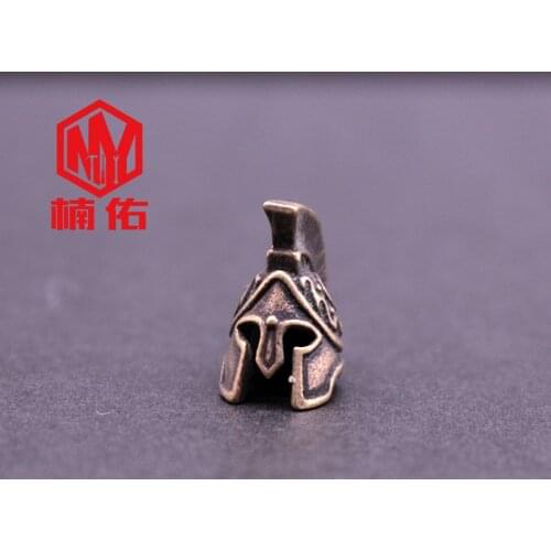 Brass Spartan Warrior Helmet Paracord Knife Bead Retro Personality Pendant Outdoor Tool Accessories