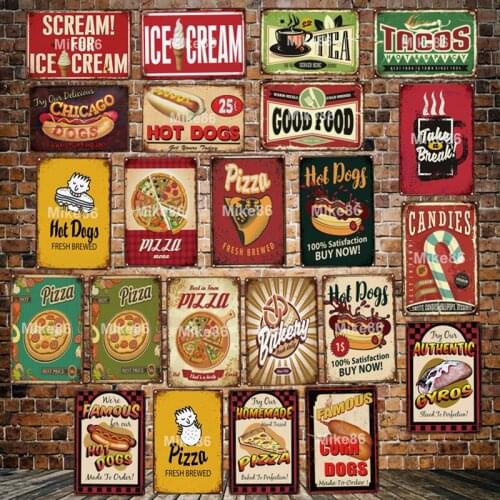 [ Mike86 ] TEA ICE CREAM PIZZA TACOS HOT DOG Metal Sign Retro Iron Painting Restaurant Mexico Food Poster Art 20*30 CM LT-1900