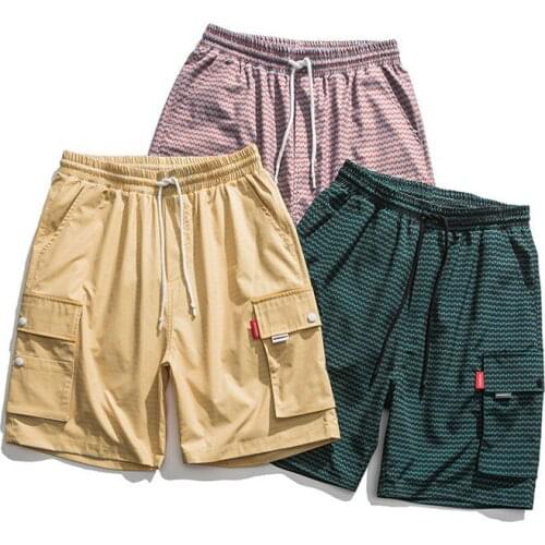Casual Men Shorts Drawstring Elastic Waist Summer Khaki Short Pants for Men with Pocket 2021 High Quality Dot Men Shorts