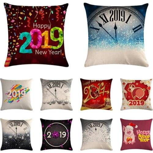 2019 Happy New Year Cushion Cover Pig Pattern Home Decorative Throw Pillow Covers Sofa Decorative Pillows ZY1228