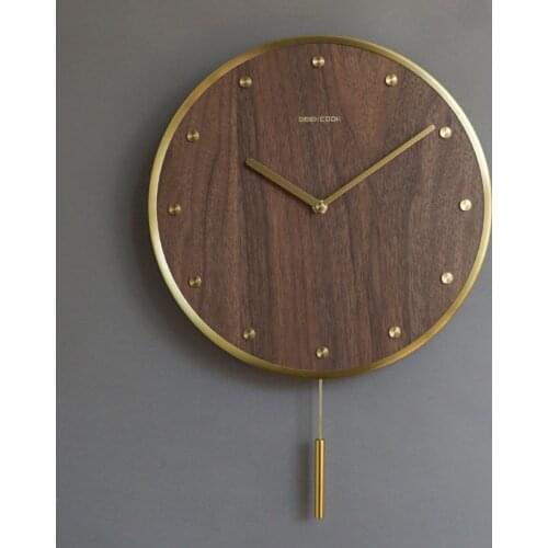 Nordic Luxury Wall Clock Modern Design Silent Minimalist Gold Wall Clock Wood Pendulum Living Room Wandklok Home Decor AD50WC