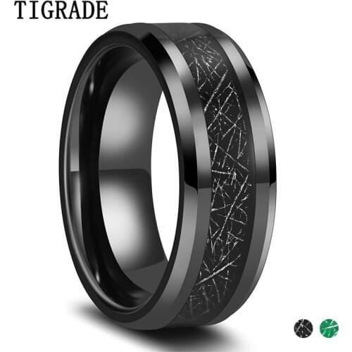 Tigrade New Mens Tungsten Rings 8mm Black Silk Inlay/Blue Green Silk Inlay Wedding Band High Polished Beveled Edges Size 7-13