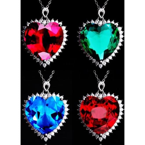 QTT 100% Genuine 925 Sterling Silver Necklace Big Heart Shaped Romantic Zircon Stone Charm Pendant Necklaces Engagement Jewelry