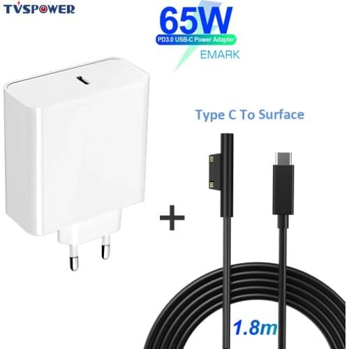 PD USB Type C Charger for Microsoft Surface Pro 6/5/4/3 Go Book Tablet Compatible 15V/12V 4A 3A 2.58A 65W 44W PD Charging Cable