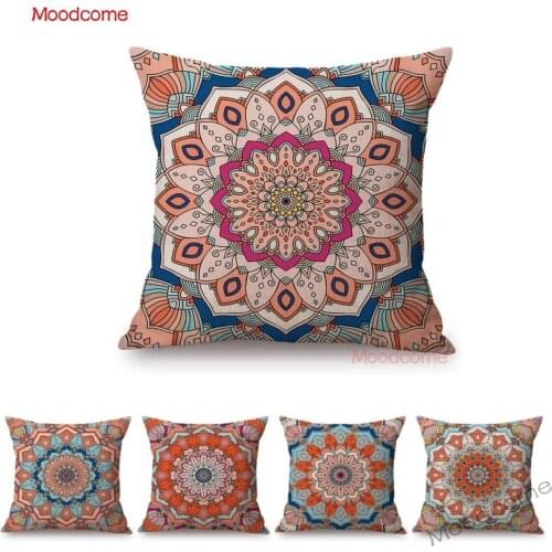 Pink Purple Bohemian Mandala Girl Room Decoration Floral Pattern Throw Pillow Case Fashion Mediterranean Art Linen Cushion Cover