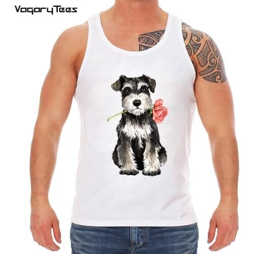 Rose Mini Schnauzer Print Tank top Cute Animal Valentine Rose Boston Terrier Pug Dog Design man clothing Big Size